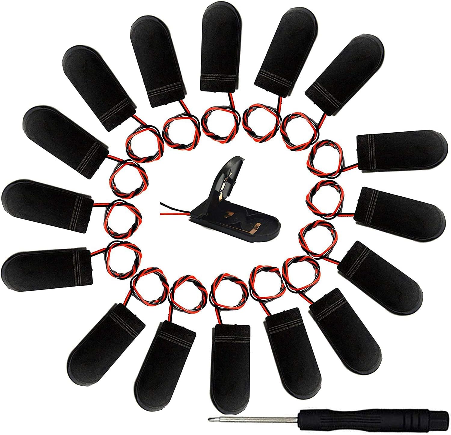 RUNCCI-YUN- 12-Pack 2x3V CR2032 Battery Holder, with ON/OFF Switch, with wire leads,6V Output, for Arduino LED+Phillips screwdriver