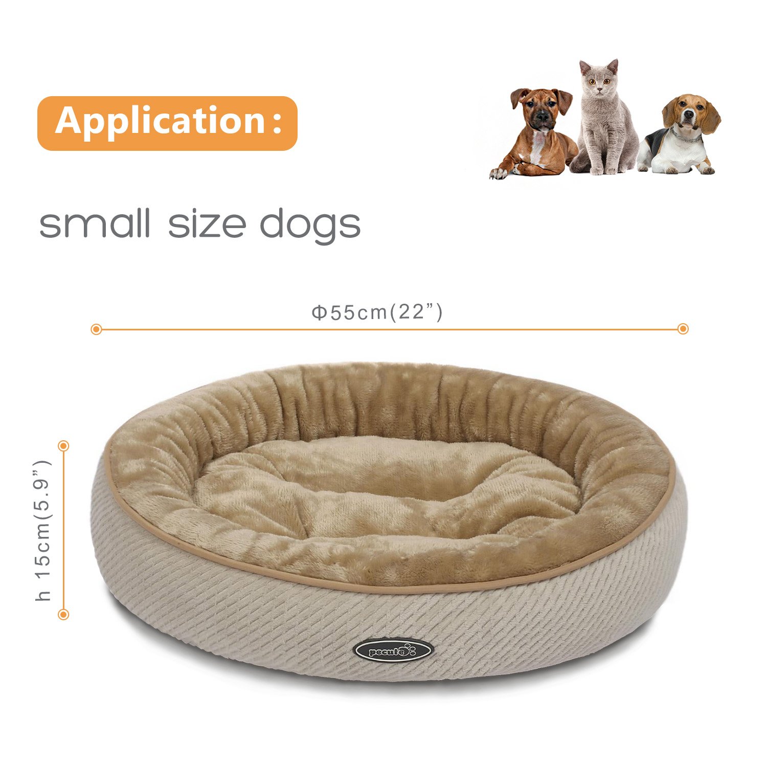 Dog Bed Cat Pet Soft Round Bed Machine Washable Coral Fleece Interior for Small Pet