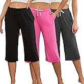 U2SKIIN 3 Pack Womens Pajama Pants Capri Lounge with Pockets Comfy Drawstring Pj Bottoms Casual Summer Sleep