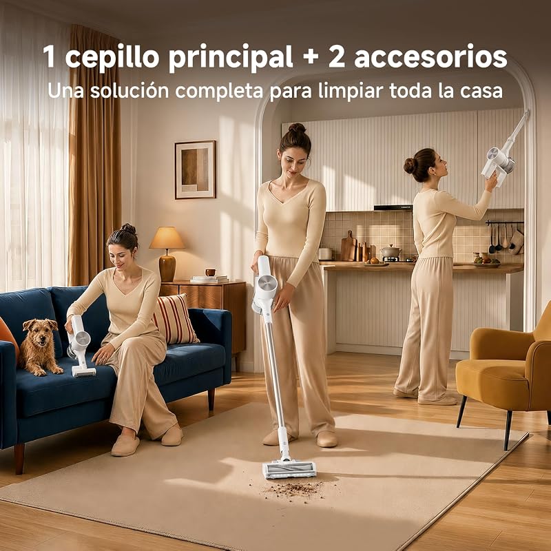 Aspiradora inalámbrica G20, 25 kPa / 150 AW, 60 min de autonomía, filtración 99.9%, con luz Frontal para detección de Polvo, Ideal para Suelos Duros, alfombras y Pelo de Mascotas, White