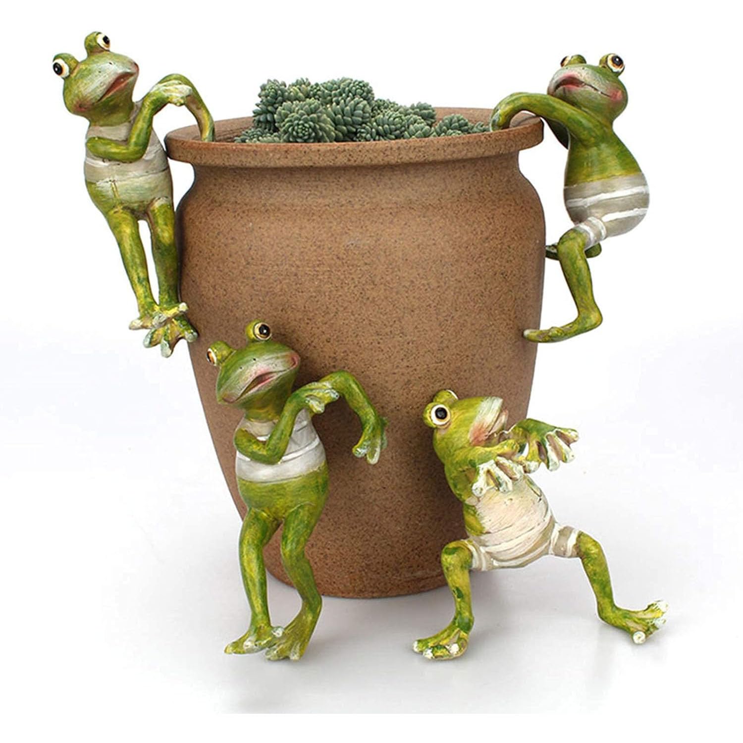 Romeeton 4Pcs Garden Frogs Statues, Planter Pot Hanger Decorations,Frog Flower Pot and Vase Hugger Creative 3D Craft Frog Figurines Climbing Decoration Animal Ornaments for Office Desk Home Garden Pot