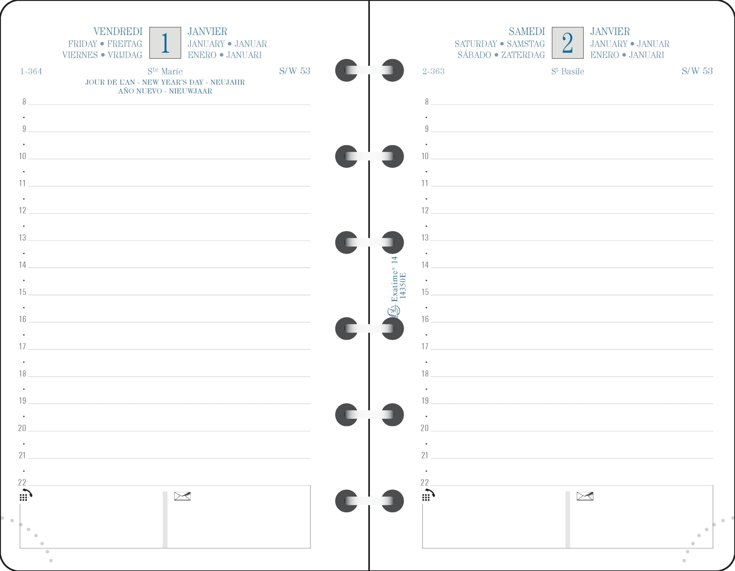Exacompta - 14350E - Exatime 14 refill - Daily 1 day/page - January to December 2024