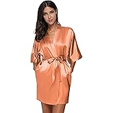The Bund Women's Silk Robe Short Satin Bathrobe Lightweight Wedding Robes for Bridal Party Bride Bridesmaids Loungewear