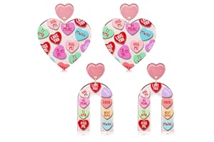 BSJELL Valentines Day Gifts for Her Heart Earrigns Love Heart Message Printed Lucite Arch Dangle Earrings Galentines Day Gifts Date Party Jewelry
