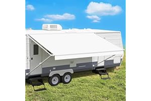 Leaveshade RV Awning Fabric Replacement Camper Trailer Awning Fabric Super Heavy Vinyl Coated Polyester 18'3''(Fit for 19' Awning)-White