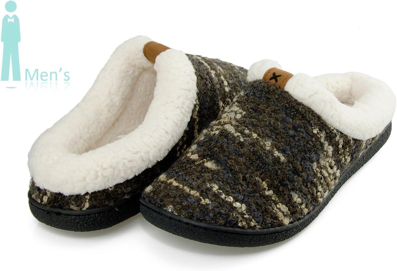 Moxo Men's Wool Plush Fleece Lined Bedroom Slippers