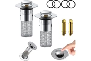 WMTBSRSW 2Pcs Bathroom Sink Stopper Hair Catcher, Pop Up Sink Drain Filter with Removable Stainless Steel Filter Basket Hair Catcher, for US Bathroom Sink Stopper Replacement, Bathroom Sink Drain Strainer