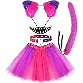 WGOCAUK 5 PCS Purple Cat Costume Kits, Cartoon Plush Pink Purple Cat Ears Headband Love Heart Choker Furry Tail Tutu Mouth Tattoo for 101 Days of School Party Favor