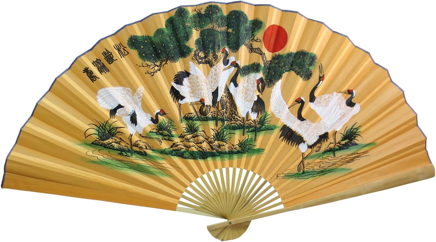 Oriental Feng Shui Wall Fan Asian Wall Decor 35" Large Wall Fan (Japanese cranes