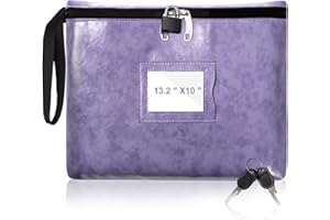 DLUGOPIS Notary Bag with Lock 13.2 * 10 Inches Purple Leather Notary Supply Bag with handle Cash Bag Locking Document Bag with 2 keys Money Bank Deposit Bag with Zipper for Record Book Stamp Passport (Purple)