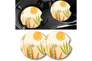 KICHANG Car Coasters for Cup Holders,2Pcs Cup Holder Coasters for Car,Anti Slip Rubber Car Cup Coasters,Car Coasters for Women&Men,Cute Car Coasters with a Finger Notch-2.75in-Sunrise Plants