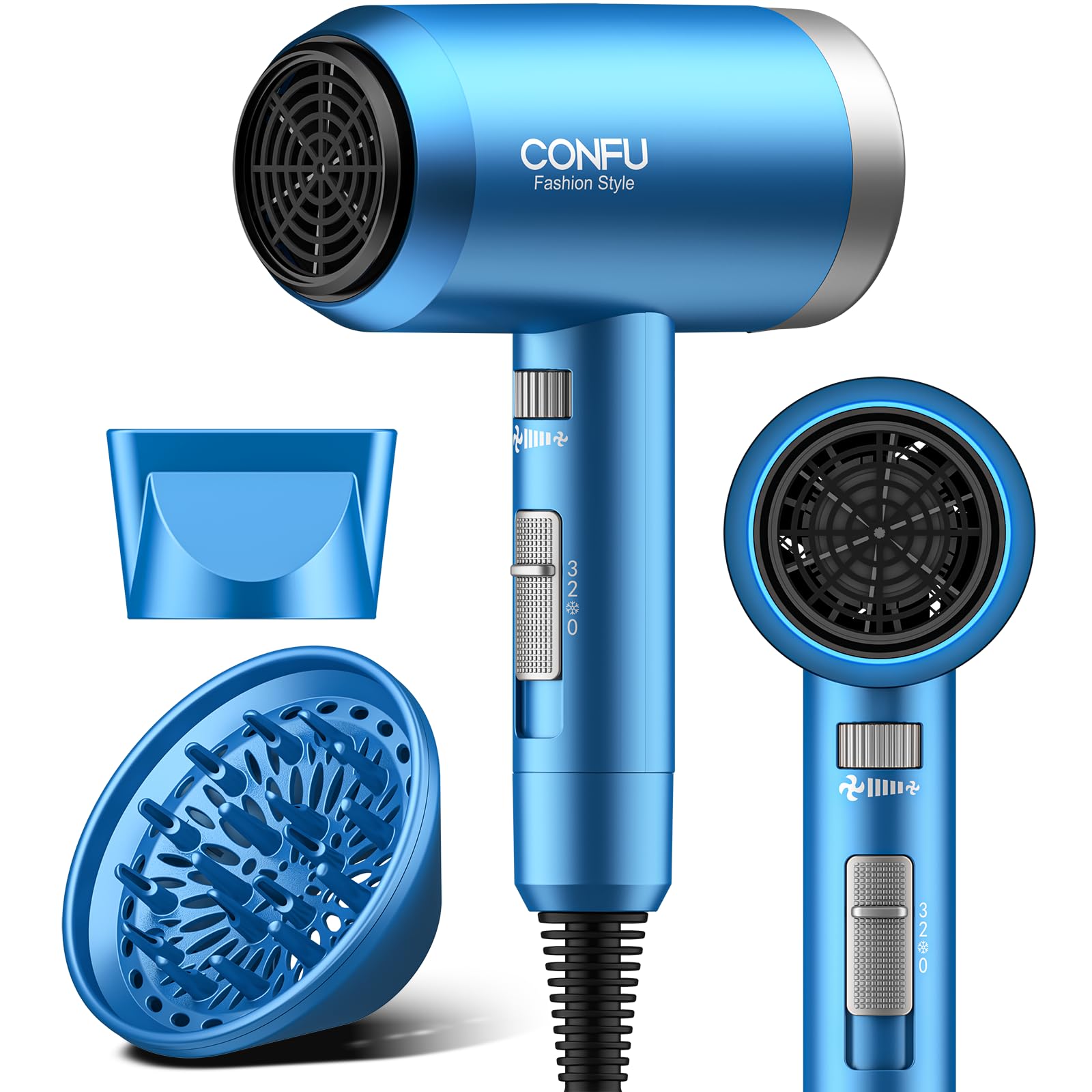 Photo 1 of Hair Dryer, CONFU Hair Dryer with Diffuser, 21000PRM Professional Hairdryer, Portable Lightweight Fast Drying Negative Ionic Blow Dryer, Hair Diffuser for Curly Hair for Home Travel