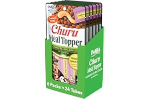 INABA Churu Meal Topper for Dogs, Complete & Balance, Creamy, Lickable Purée Dog Food Topper, 14 gram Tube, 24 Tubes (4 per P