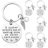 Roowest 6 Pieces Keychain Gift from Sister, a Sister Is God's Way of Making Sure We Never Walk Alone Angel Keychain for Women Friend Birthday school class Jewelry Gifts