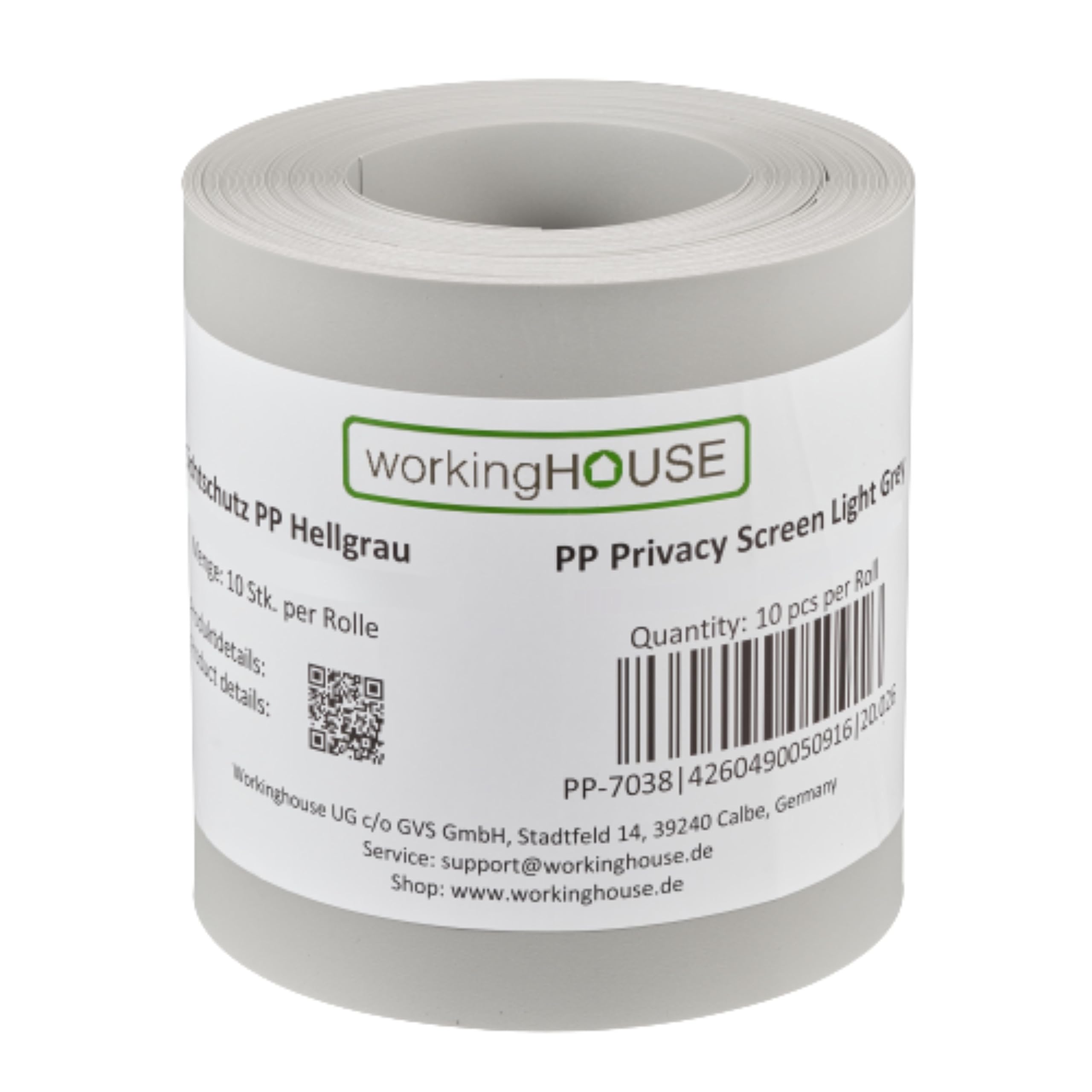 workingHOUSE PP Privacy Screen Strips for Double Rod Mats (Fence Privacy Screen) – Weatherproof, Maintenance-Free, Dimensionally Stable – 10 Strips Each 2.55 m Length x 19 cm Height (Light Grey)