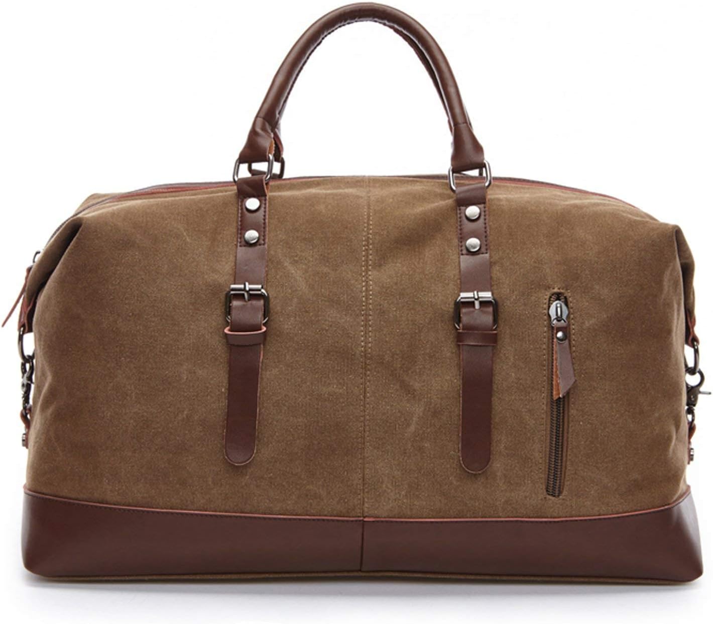 TILEMALL Oversized Canvas Holdall Travel Carry On Duffel Bags Plus Handbag Shoulder Bag Crossbody Overnight Weekend Bag Unisex Travel Holdall Handbag with PU Leather Handle (Coffee) - Image 4