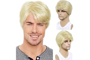 TOPHR Blonde Wig Men Short Straight 6 Inch Heat Resistant Synthetic Blonde Wig for men Daily Costumes or Halloween Wear