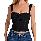 XinFSh Women's Cute Summer Lace Going Out Corset Tops Square Neck Party Club Y2K Crop Tank Top Trendy