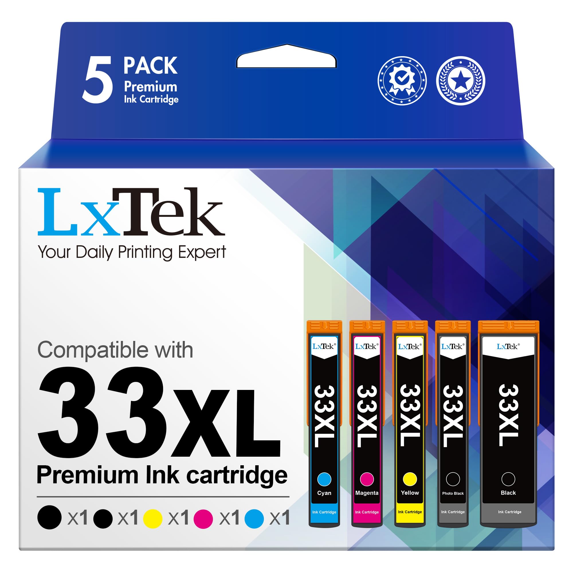 33XL Compatible Replacement for Epson 33 XL Ink Cartridges for Epson Expression Premium XP-640 XP-530 XP-900 XP-540 XP-7100 XP-830 XP-630 XP-645 (5 Pack)