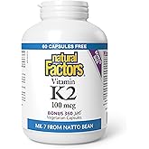 Natural Factors K2 Vitamin Supplement 100 mcg, VALUE SIZE, 360 Vegetarian Capsules, MK-7 from Natto Bean, Helps Support Bones