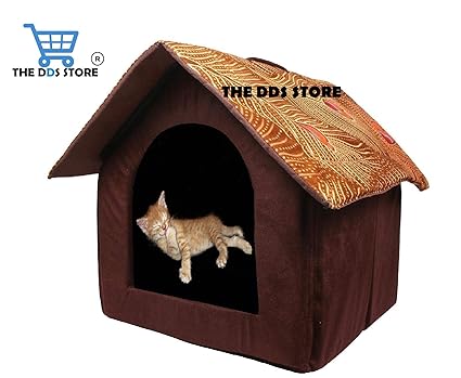 THE DDS STORE Dog Lovers Foldable Printer Velvet Fabric Puppy and Cat House Hut, X-Small (Color and Design May Vary)