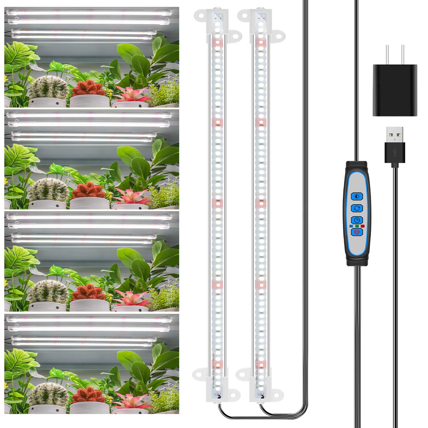 Wiaxulay Grow Lights for Indoor Plants, 120 LEDs Full Spectrum LED Plant Grow Light Strips with Auto ON/Off Timer, 5 Brightness, 3 Switch Modes Growing Lamps Bars for Seed Starting, Succulent, 2 Bars