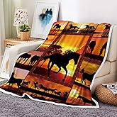 Boziqr Western Throw Blanket 50 x 60 Inch Farm Horse Sunset Print Fuzzy Fleece Blankets Comfort Warmth Decor - Ideal for Couch Sofa Bed Cowboy Themed Gift for Men Women Kids