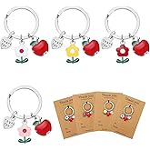 AOZUO 4Pcs Thank You Keychain for Helping Me Grow, Appreciation Gifts Teacher Key Chain, Pink Flowers Keyring for Christmas, Valentine's Day