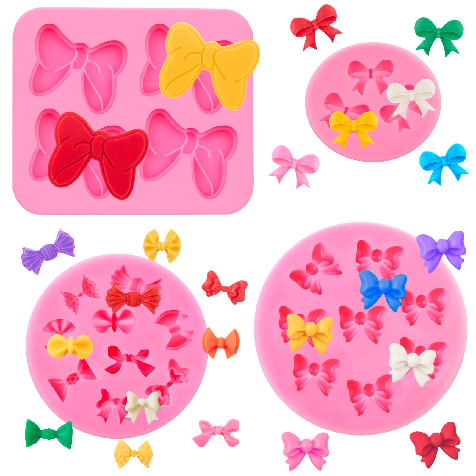Photo 1 of Puyeipt 4 Pcs Bow Silicone Mold, Mini Bows Fondant Molds, Chocolate Candy Silicone Molds for Cupcake Topper, Cake Pop Decoration and Clay Craft Making