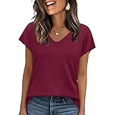WIHOLL Short Sleeve Sweater for Women V Neck Trendy Summer Tops 2026 Beach Vacation Clothes Travel Business Casual Outfits