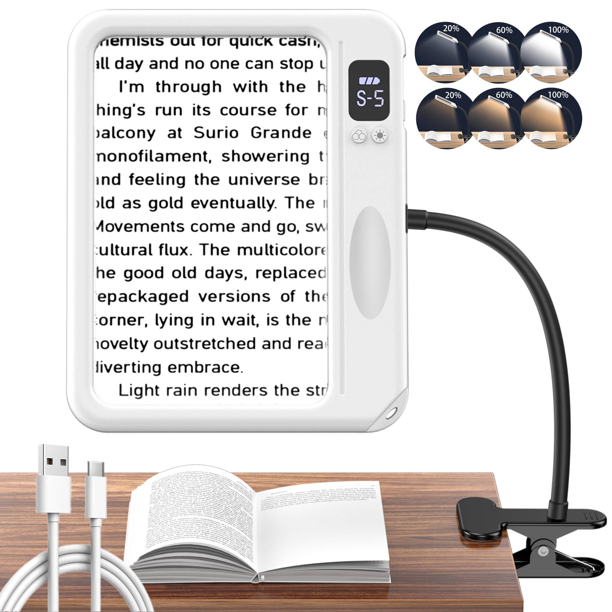 Photo 1 of Magnifying Glass with Light and Stand, Large Magnifying Glass for Reading, Anti-Glare Lens and Fully Dimmable Light,Reduces Eye Strain,Ideal for Weak Eyesight and Older People for Reading-WHITE