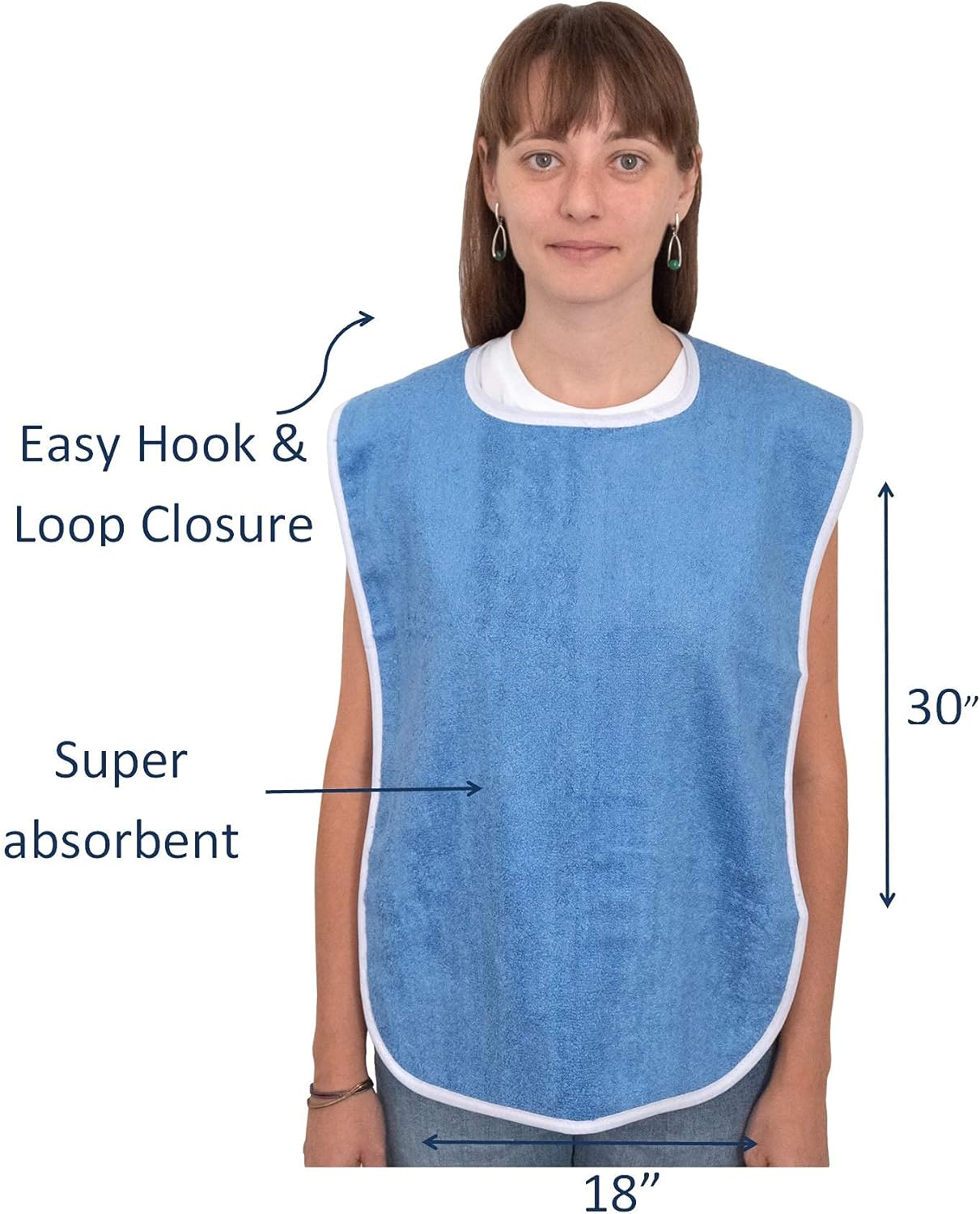1 Pack Elaine Karen Premium Adult Bibs - for Men, Women Eating Cloth for Elderly Seniors and Disabled, Adjustable, Terry Clothing Protector, Machine Washable, Blue: Clothing