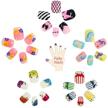 Amazon Com Zooy 120 Pcs Fake Nails For Kids Halloween Press On Pre Glue Full Cover Short Glitter Gradient Color False Nail Kit Rainbow French Children Nails Decoration Halloween Christmas For Little Girls 5 Pack