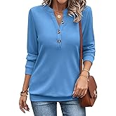 EADINVE Womens V Neck Long Sleeve Sweatshirts Half Button Lightweight Pullover Fashion Fall Clothes