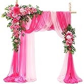 TINGE TIME Wedding Arch Flowers Kit - Deluxe 5pcs Artificial Floral Swag with 3 Sheer Drapes, Realistic Silk Flower Arrangements for Wedding Ceremony Arbor Backdrop Reception Party Home Decor