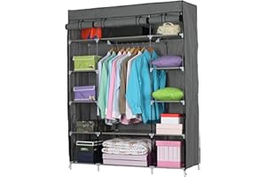 WEI WEI GLOBAL 5-Tier Portable Wardrobe Closet, Clothes Storage Organizer with Non-Woven Fabric, Hanging Rod and 12 Shelves, 67" High, Gray