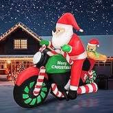 6FT Christmas Decoration Inflatable Santa Riding Motorcycle with Gingerbread Man Lighted Blow Up Santa Claus Outdoor Decor for Holiday, Party, Yard, Lawn, Garden, Winter Festive Display Fun