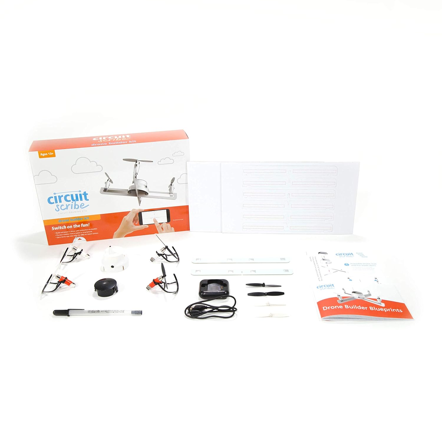 Circuit Scribe Drone Builder Kit-Build & Fly Your Own Drone with The Drone Builder Kit- Includes Conductive Ink Pen, 4 Motors, 8 Propellers & Drone Hub with On-Board Camera