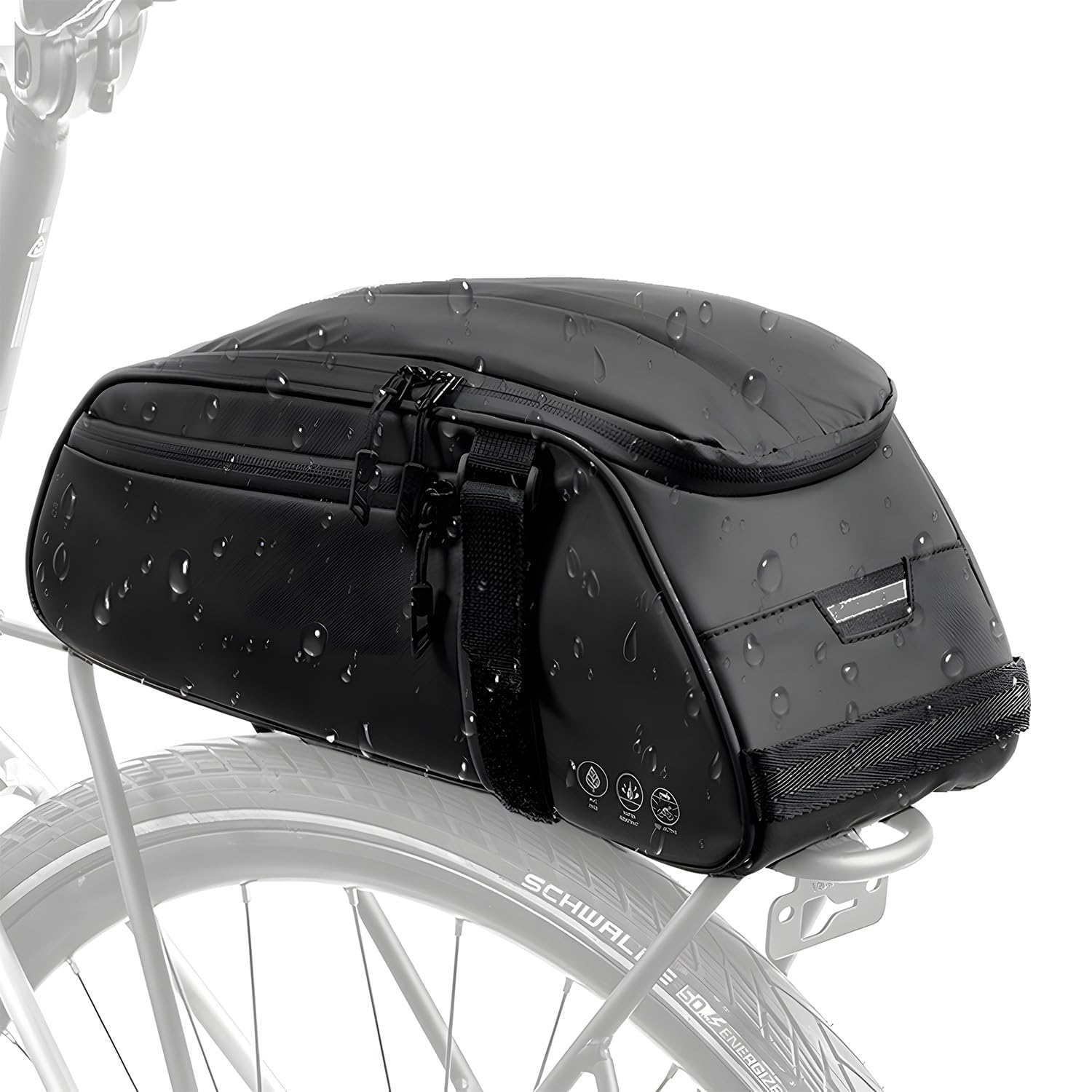 Photo 1 of WOTOW Reflective Rear Rack Bag, Water Resistant Bike Saddle Panniers for Bicycles Ebike, 8L Trunk Cycling Back Seat Cargo Carrier Storage Pouch With Shoulder Strap for Travel Commute