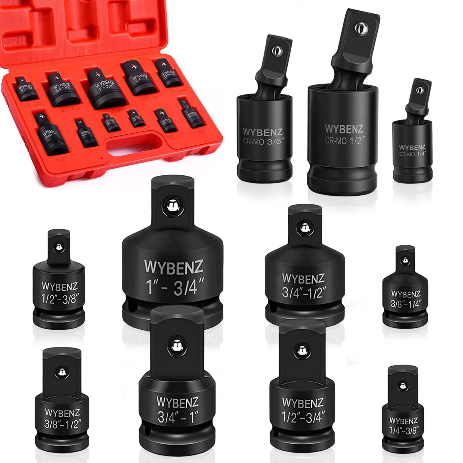 Photo 1 of 11PCS Impact Socket Adapter and Reducer Set, 1/4" 1/2" 3/8" 3/4" Impact Adapter Set & Universal Joint Impact Swivel Socket Set, Wobble Drive Socket Set with Storage Case