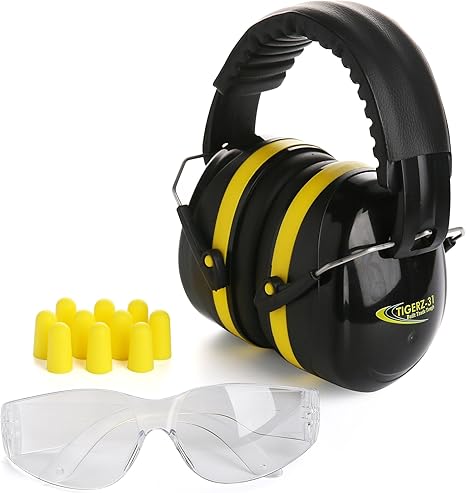 Amazon Co Jp Tradesmart イヤーマフ 防音用 耳栓 保護メガネ ３点セット Nrr37 の 防音性能 で 自閉症 聴覚過敏 騒音対策 快眠 勉強 射撃 等様々な用途に 産業 研究開発用品