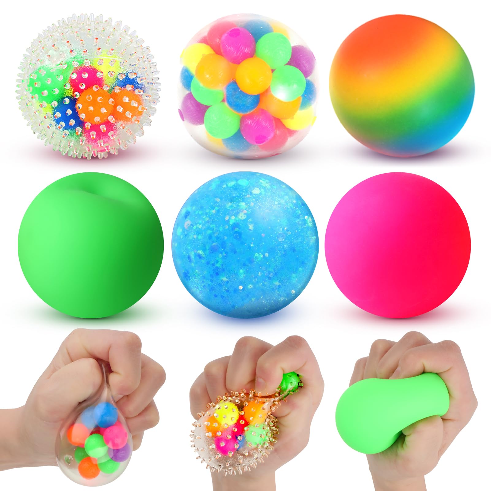 Photo 1 of 6 Set Squishy Sensory Stress Squeezing Balls forAdults: Best Calming Tool to Relieve Anxiety, Vent Mood and Improve Focus, Easter Basket Stuffers for Kids, Goodie Bag Stuffers