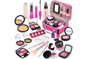 Kids Pretend Makeup Kit for Girl - Pretend Play Beauty Set with Cosmetics Bag Fake Makeup Princess Toys for Little Girls Chri