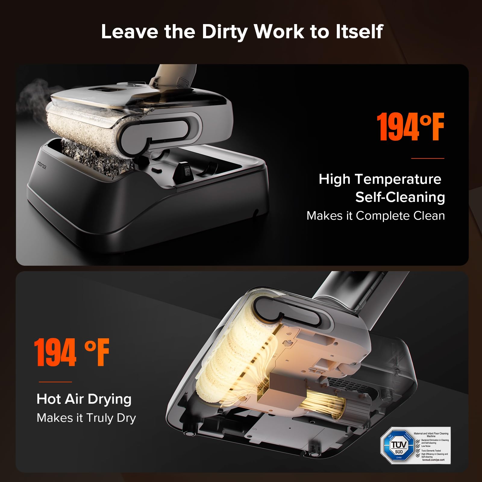 Roborock F25 GT Trapeador Aspirador Todo en Uno, Aspirador en Seco Húmedo Inalámbrico, 20000Pa Máquina Limpiadora de Pisos para Azulejos, Madera, Pisos de Vinilo, Trapeador Eléctrico Autolimpiante de Borde a Borde con 180°