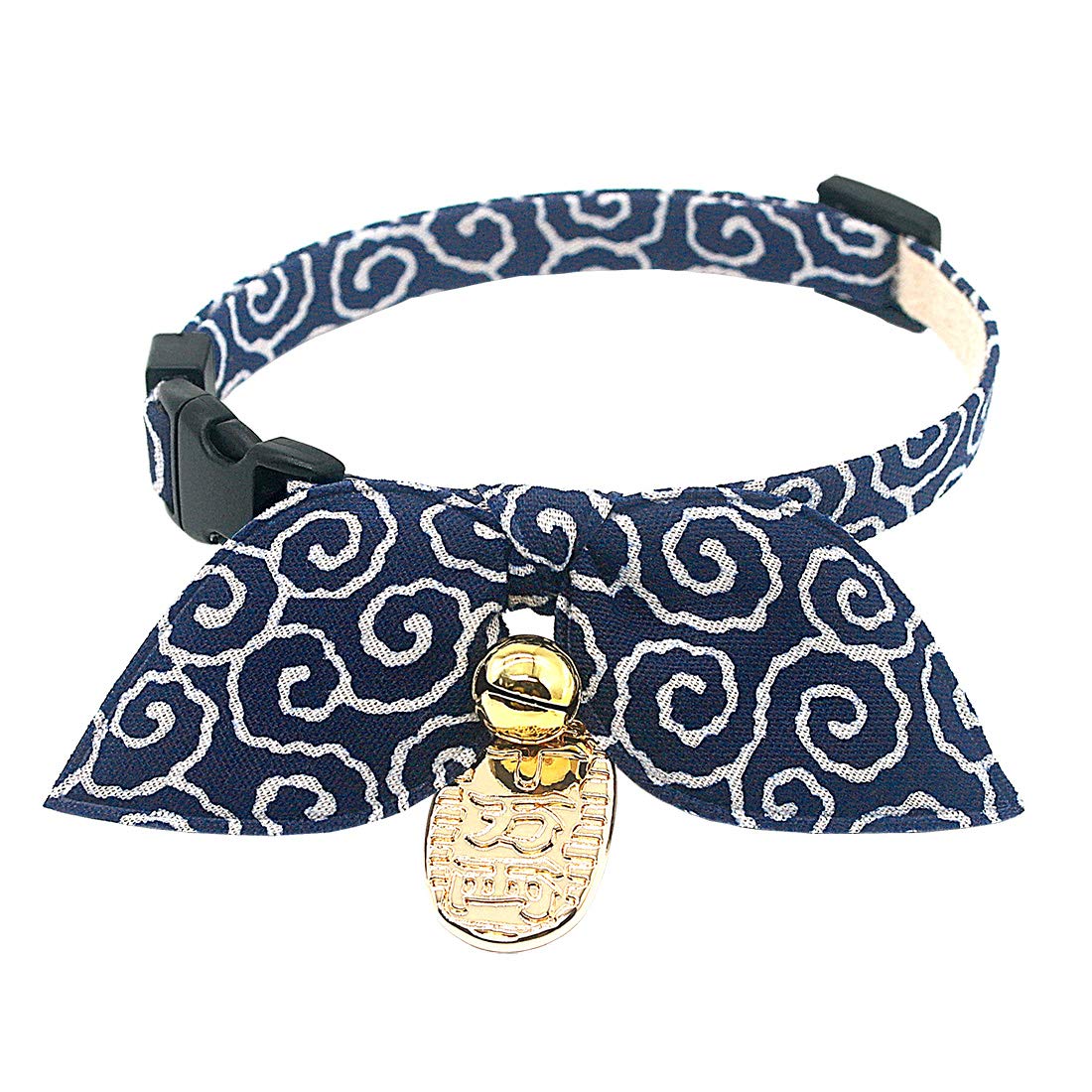 PetSoKoo Bunny Ears Scarf Bowtie Breakaway Cat Collar.With Bell and Coin Charm.Unique Japan Style.100% Cotton. For Girl Boy Male Female Cute Cat Collar