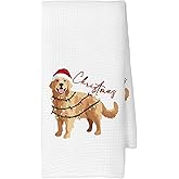 CUANFDDSF Christmas Golden Retriever Kitchen Towels, Golden Mom Xmas Gifts, Gift for Dog Lover, Dog Christmas Lights Winter Holiday Decoration Tea Towels Kitchen Hand Towels 16x24 Inch