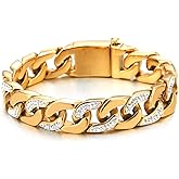 COOLSTEELANDBEYOND Men's Stainless Steel Curb Chain Bracelet High Polished with Cubic Zirconia