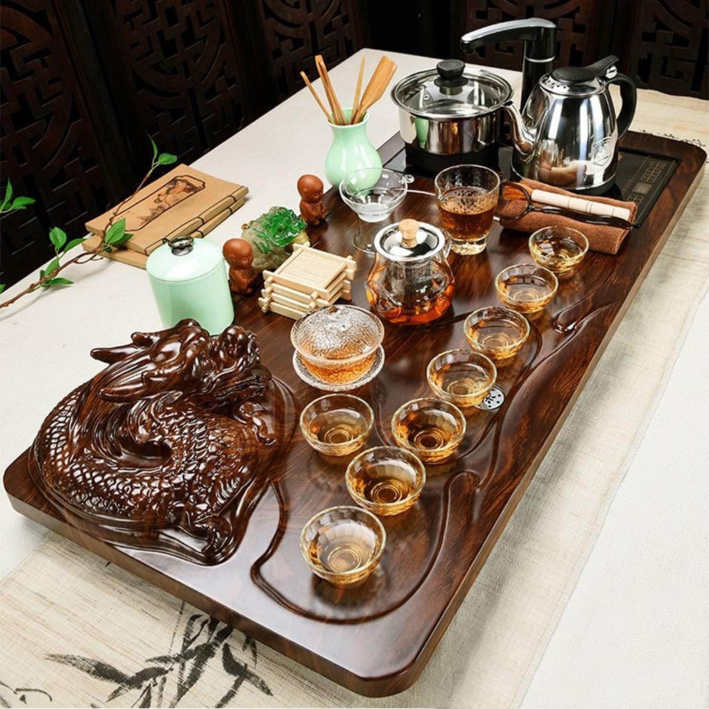 Tea Set,Tea Serving Tray Kung Fu Tea Set With Wood Chinese Tea Set, Ceramic Tea Set, Chinese Ceramic Kungfu Tea Set, Household Simple Ceramic Cup Electric Hot Pot Coffee Table Tea Ceremony Tea Set Sol