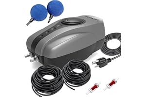 FUMAK All-in-One Pond Aerator for Outdoor Ponds, Flow Adjustable Pond Air Pump Aeration Kit with Airline Tubing Air Stones Check Valves