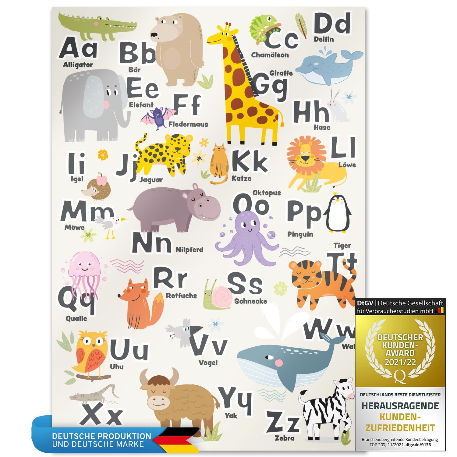 all Kids United Children's ABC Poster Letters & Animals XXL Learning Poster for Kids; Alphabet Poster Art Print, Animal Poster for Nursery to Learn; 42 x 60 cm